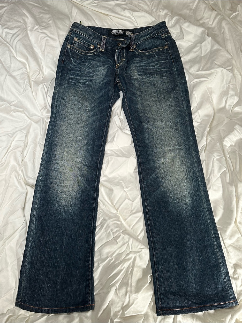 Vintage Y2K Christian Audigier Triple Skull Embroidered Bootcut Jeans W30 L34 - Picture 3 of 8